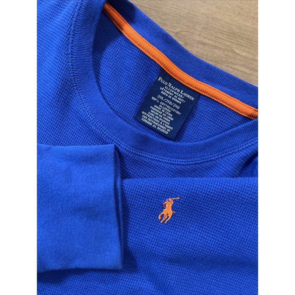 Polo Ralph Lauren Waffle Knit Sleepwear Shirt Men 2XL Blue & Orange Long Sleeve